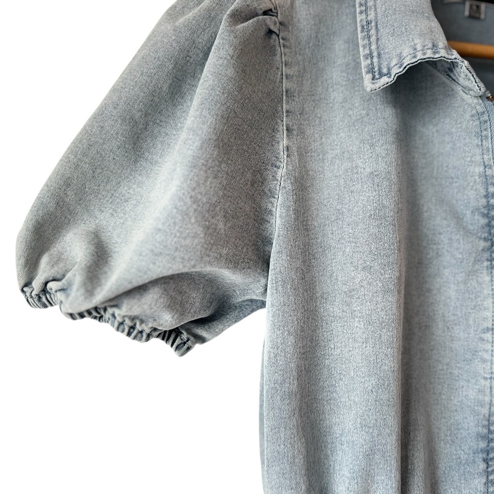 Blue Blush Cotton Blend Faux Denim Balloon Sleeve Dress - Picture 11 of 16